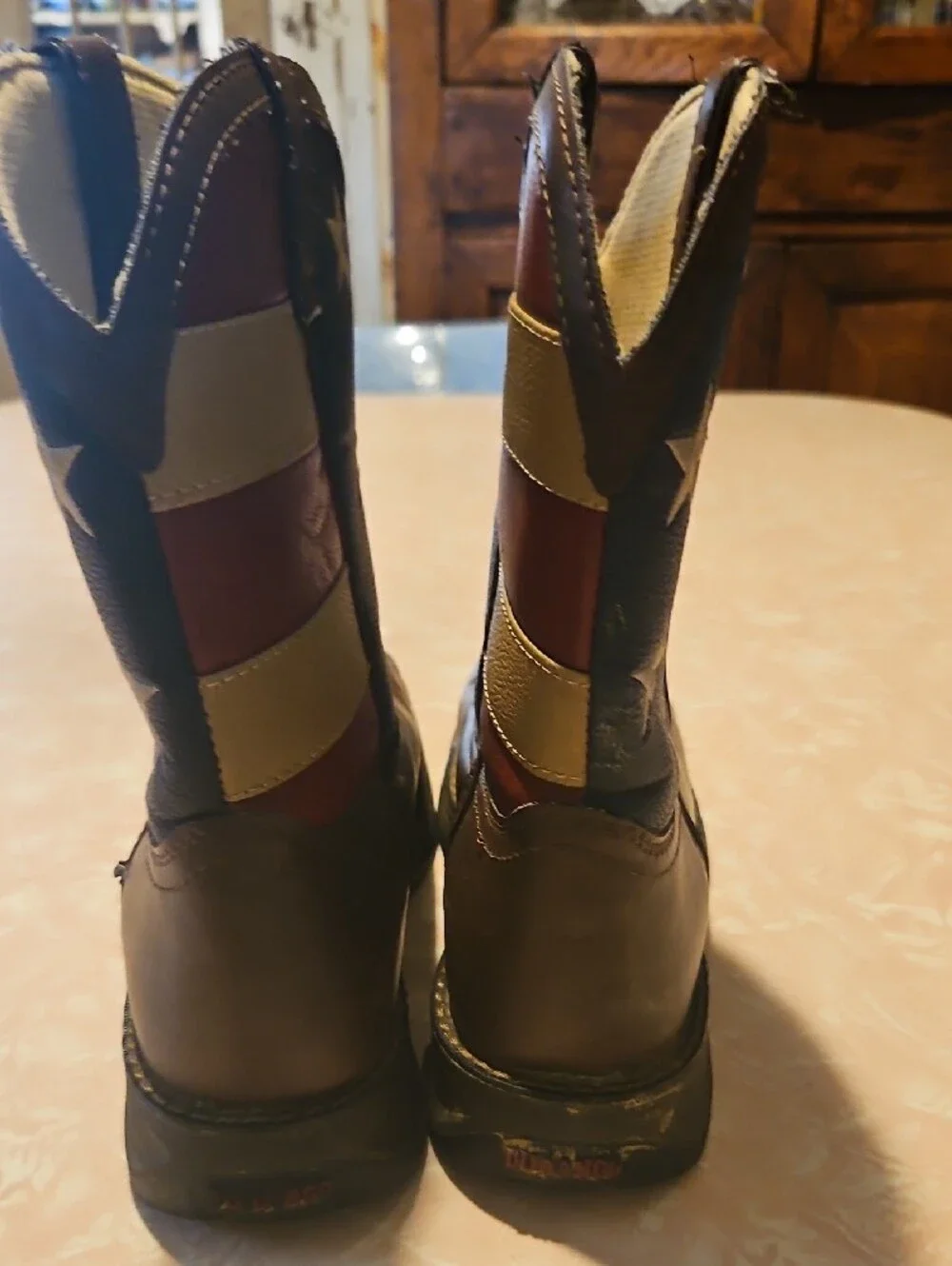 Durango Kids Brown Western Boots with Red, White & Blue Flag Shaft